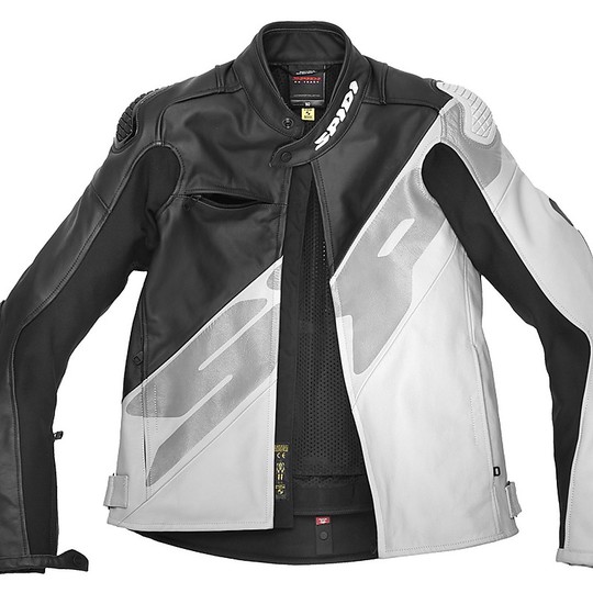 Spidi SUPER-R Racing Leather Motorcycle Jacket Black White