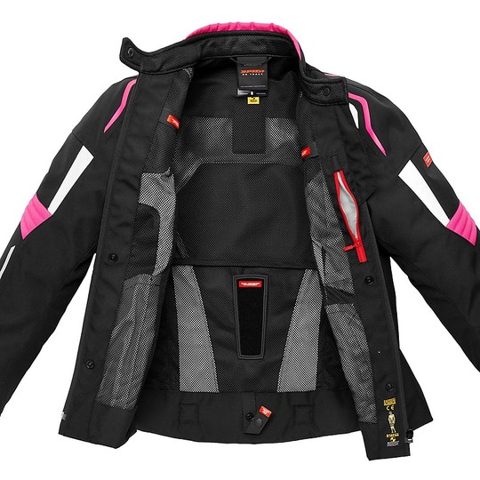 Spidi TRONIK TEX Damen-Motorradjacke für Damen aus Sportstoff Schwarz Weiß Rosa