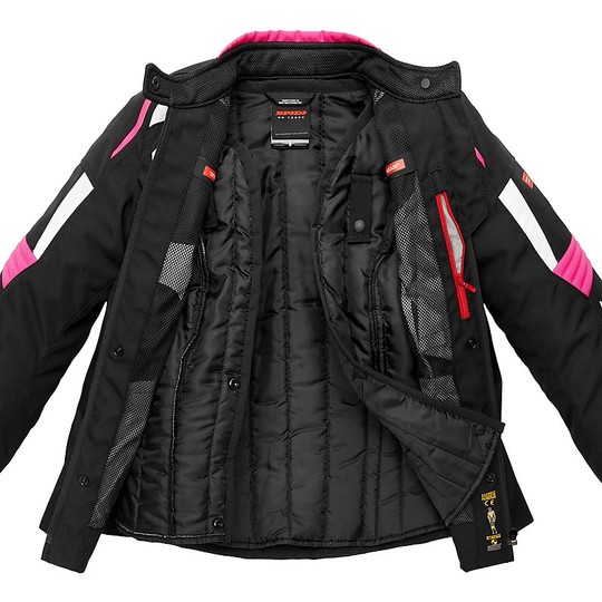 Spidi TRONIK TEX Lady Women's Motorcycle Jacket In Sport Fabric Black White Pink