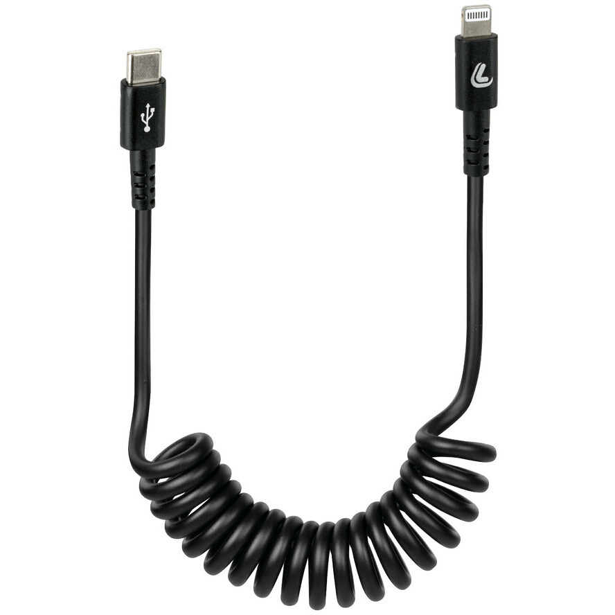 Spiral-USB-Kabel für Lampen, Typ-C > Apple 8-Pin – 100 cm – Schwarz