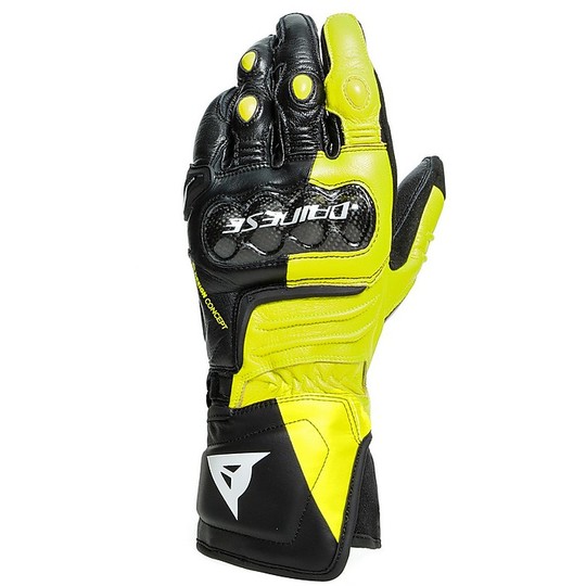 Sport Motorcycle Gloves in Dainese CARBON 3 LONG Leather Black Yellow Fluo