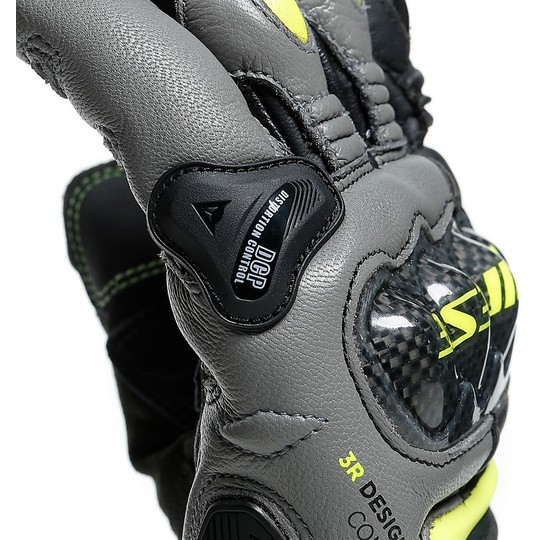 Sport Motorcycle Gloves in Dainese CARBON 3 SHORT Leather Black Gray Yellow