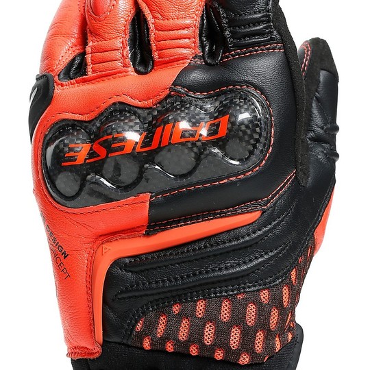 Sport Motorcycle Gloves in Dainese CARBON 3 SHORT Leather Black Red Fluo