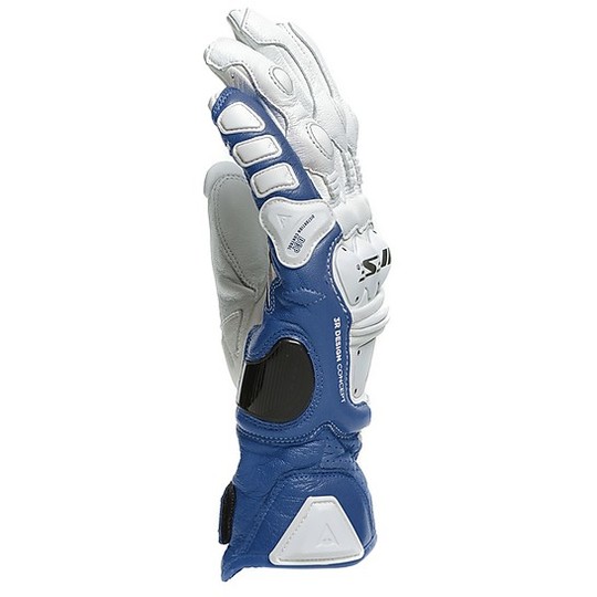 Sport Motorcycle Gloves in Dainese Leather 4 STROKE 2 White Blue