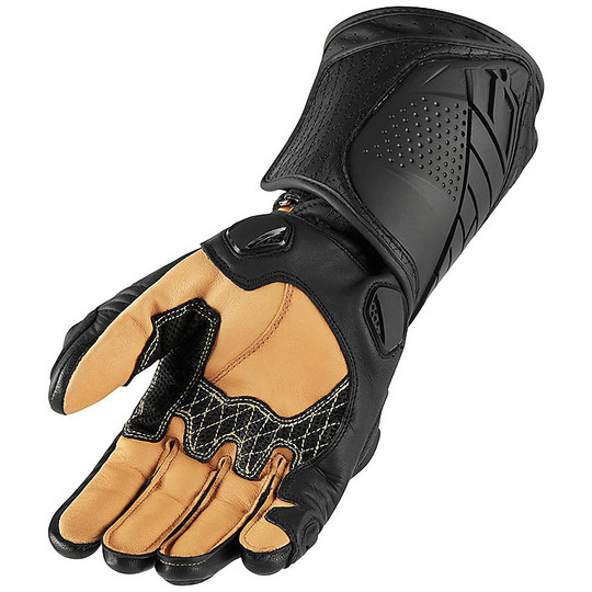 Sports Leather Motorcycle Gloves Icon HYPERSPORT GP Black
