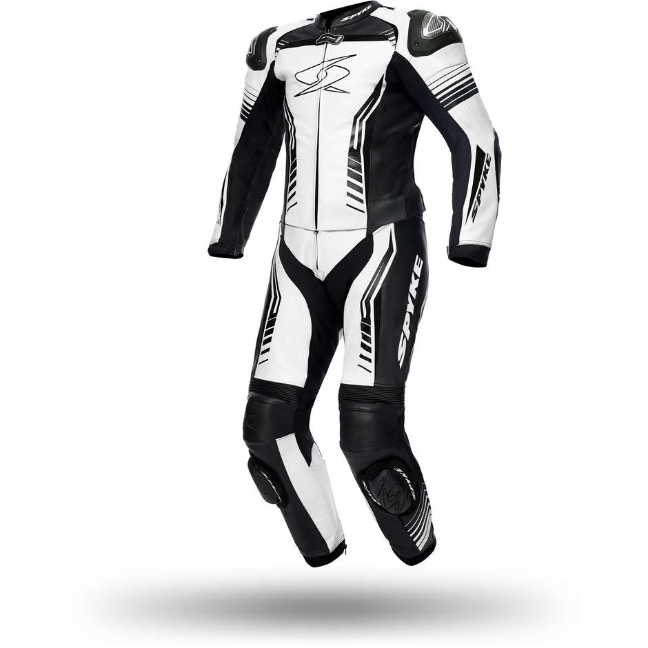 Spyke Assen Sport Leather Divisible Motorcycle Suit White Black