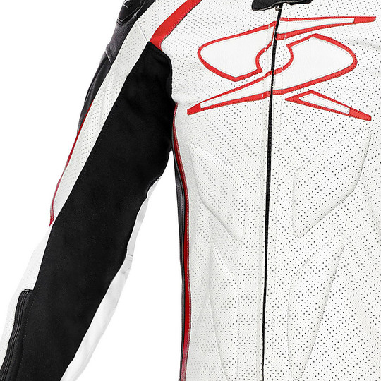 Spyke Blaster GT-R Air Professional Combinaison de moto en cuir blanc rouge noir CE