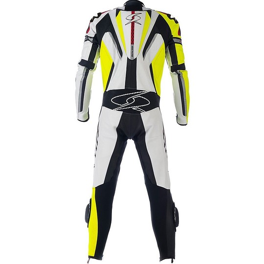 Spyke Blinker Racing Combinaison moto professionnelle en cuir noir blanc jaune