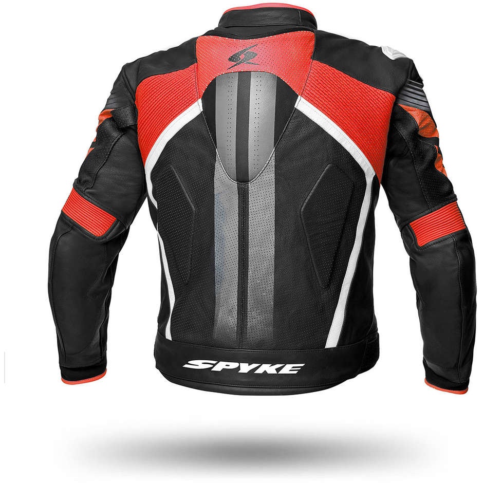 Spyke ESTORIL EVO Racing Leather Motorcycle Jacket Black Red Fluo