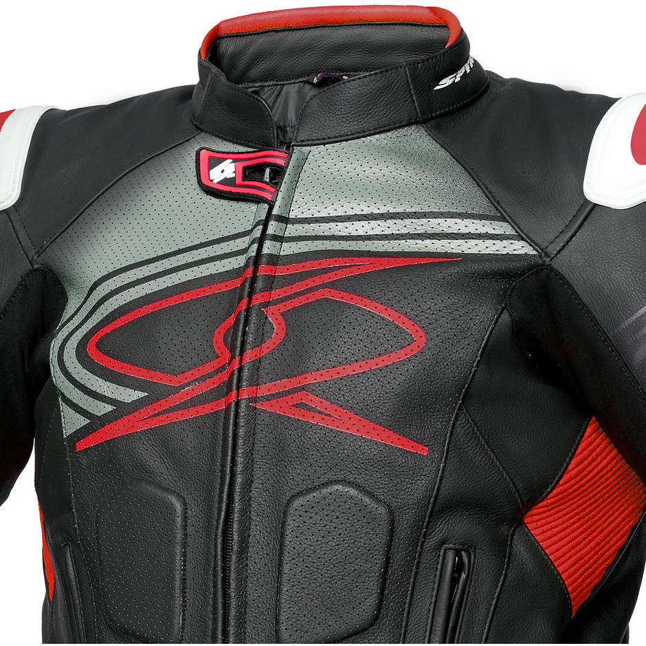 Spyke ESTORIL EVO Racing Leather Motorcycle Jacket Black Red Fluo