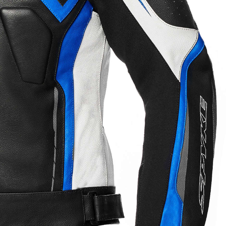 Spyke JEREZ EVO Leather Motorcycle Jacket White Black Blue