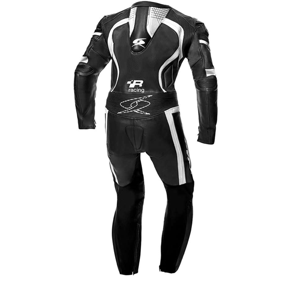 Spyke Losail Race CE Combinaison de moto professionnelle en cuir intégral noir blanc