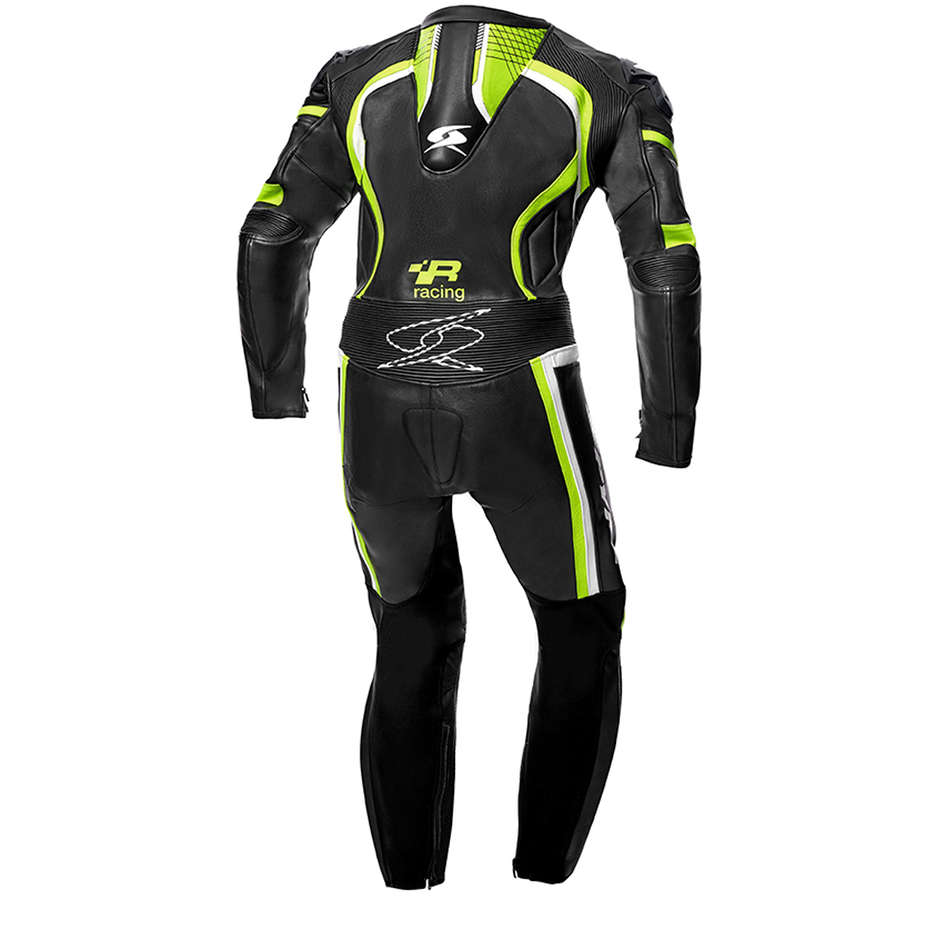 Spyke Losail Race CE Full Leather Professional Motorcycle Suit Black Yellow Fluo