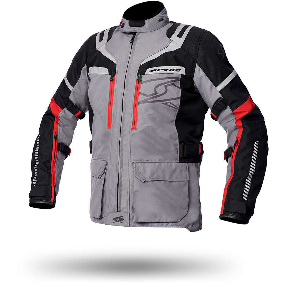 Spyke MERIDIAN Dry Tecno Fabric Motorcycle Jacket Ice Gray Black Red