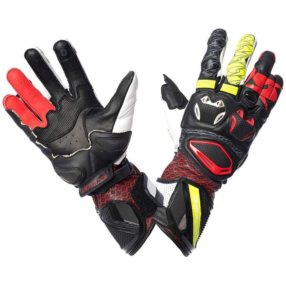 Spyke TECH PRO Black Red Racing Leather Motorcycle Gloves