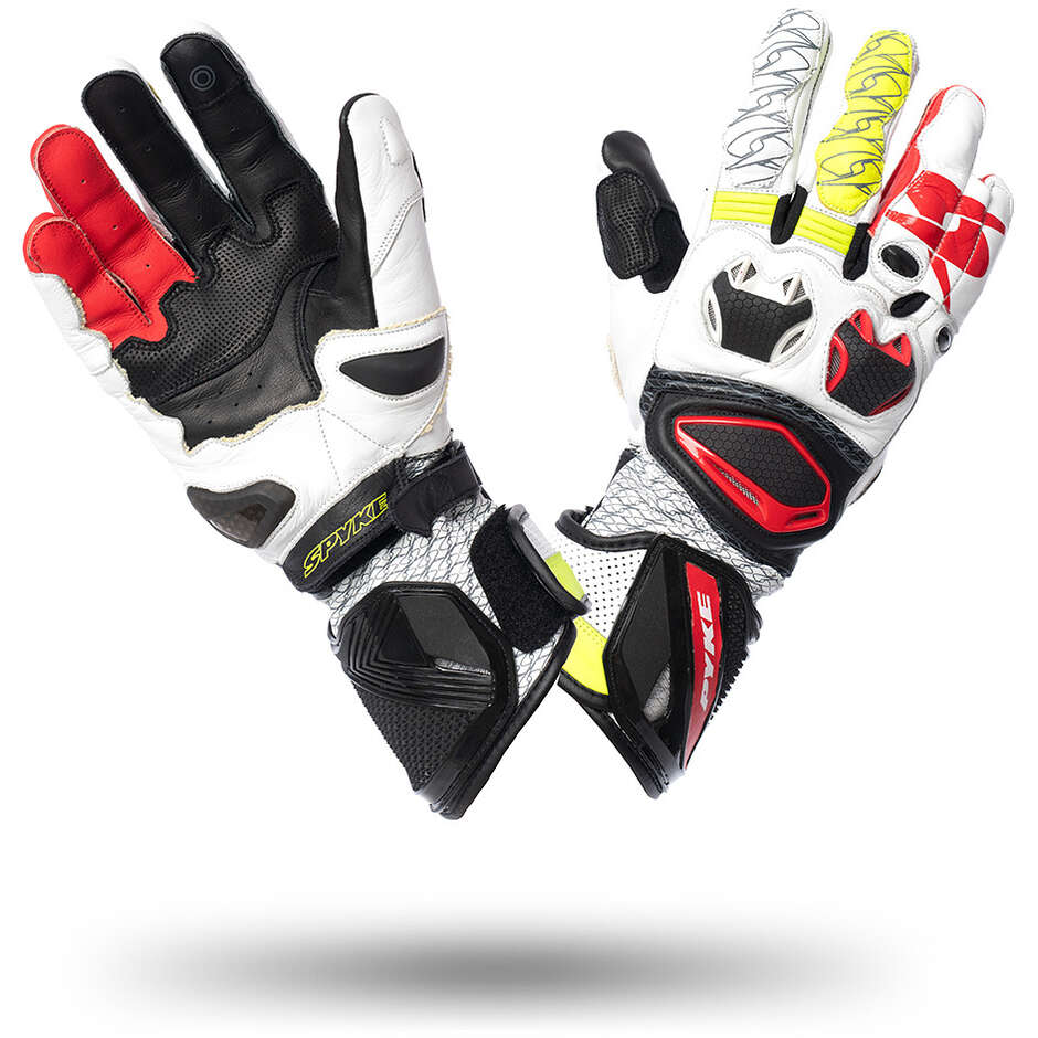 Spyke TECH PRO Black White Racing Leather Motorcycle Gloves