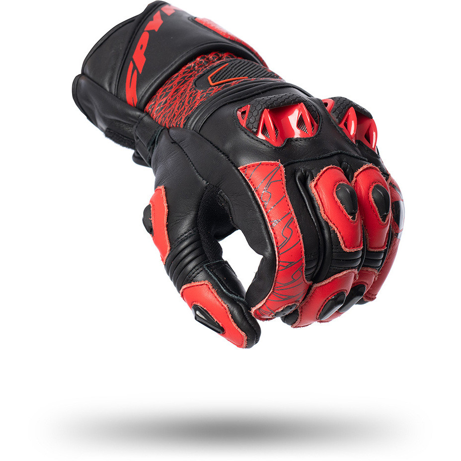 Spyke TECH RACE Black Red Racing Leather Motorcycle Gloves
