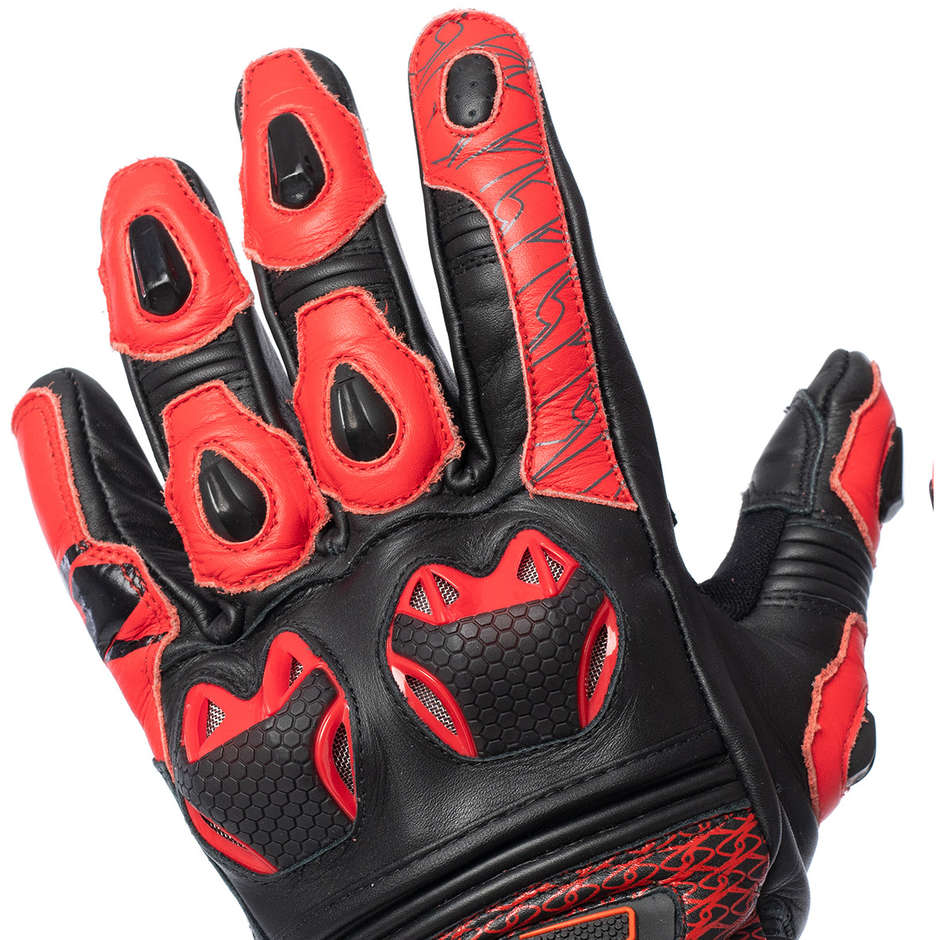 Spyke TECH RACE Black Red Racing Leather Motorcycle Gloves