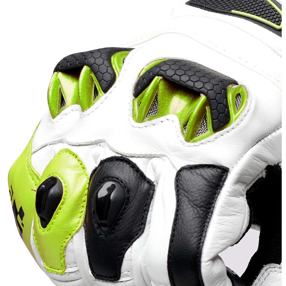 Spyke TECH RACE Racing Leather Motorcycle Gloves Black White Yellow Fluo