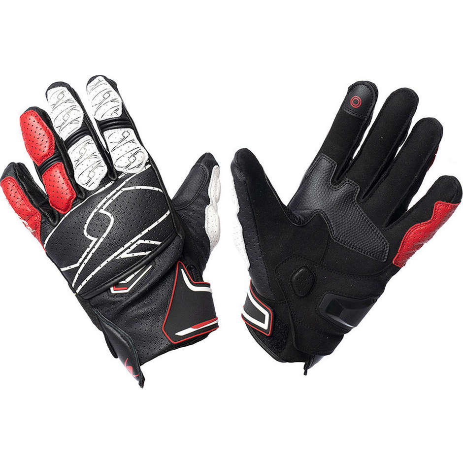 Spyke TECH SHORT  Leather Motorcycle Gloves Black White Red