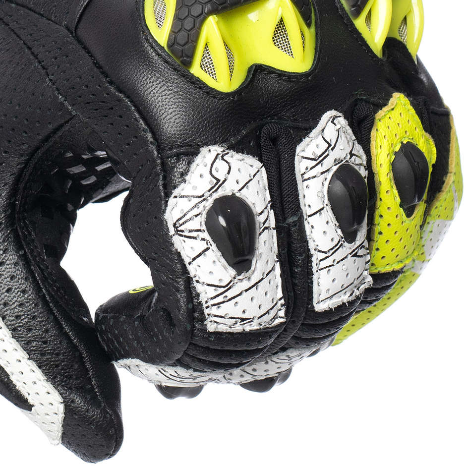 Spyke TECH SPORT 2.0 Short Leather Motorcycle Gloves Black White Yellow Fluo