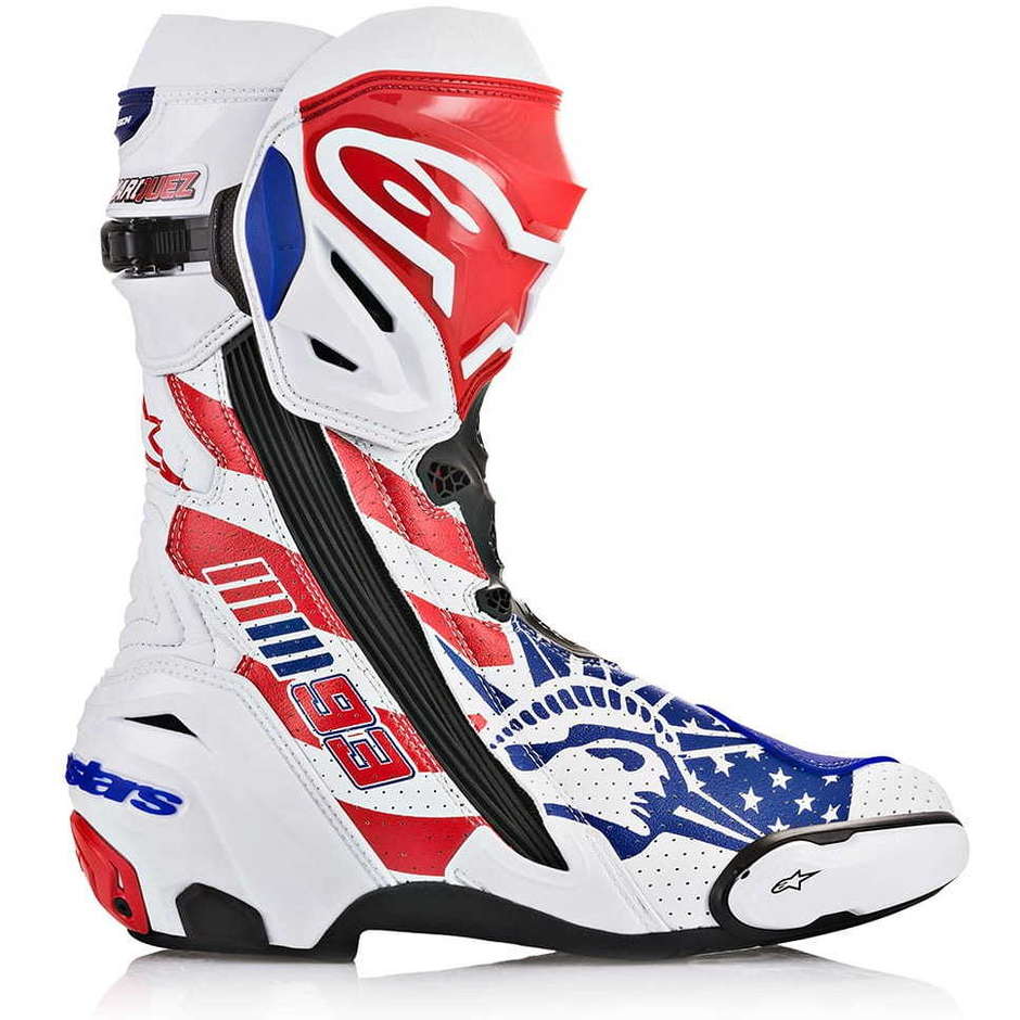 Stivali moto Alpinestars Racing SUPERTECH R Limited Edition Marc Marquez Republic Bianco Rosso Blu Vented