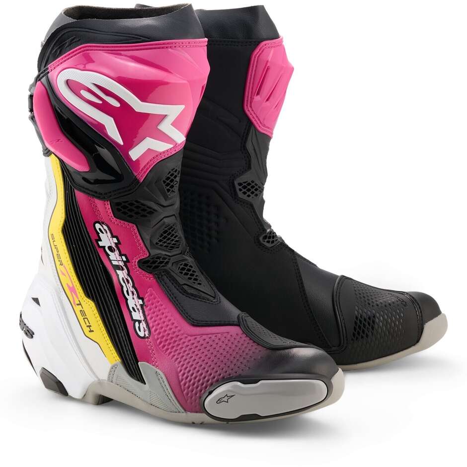 Stivali Moto Alpinestars SUPERTECH R Nero Magenta Bianco Giallo