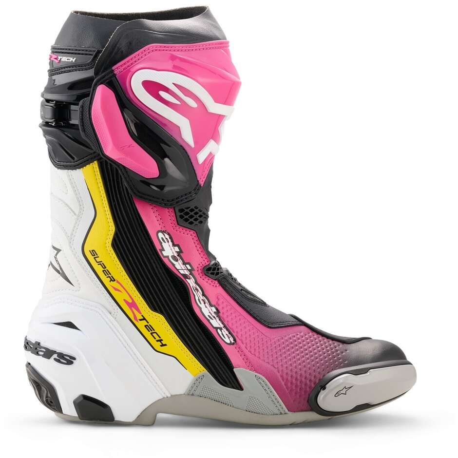 Stivali Moto Alpinestars SUPERTECH R Nero Magenta Bianco Giallo