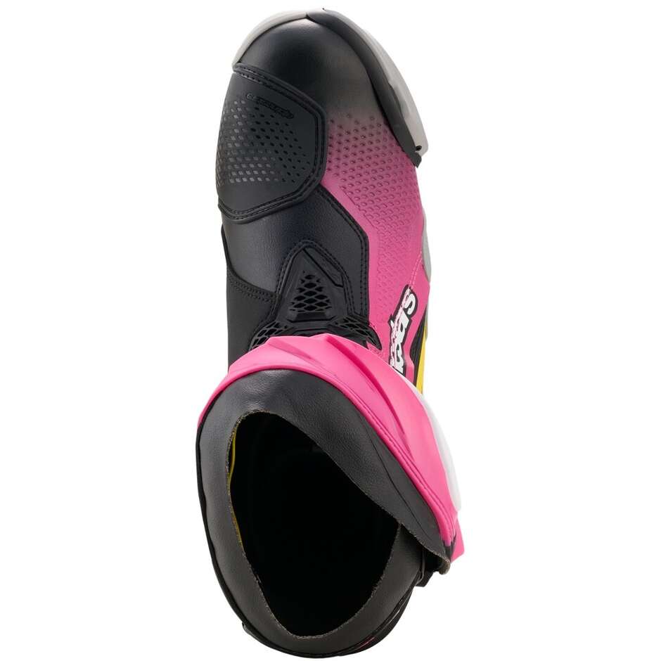 Stivali Moto Alpinestars SUPERTECH R Nero Magenta Bianco Giallo