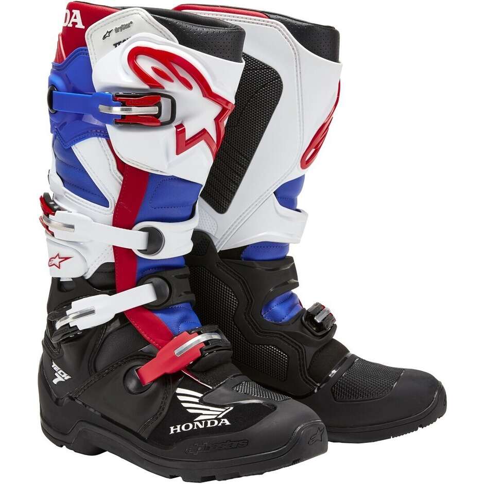 Stivali Moto Cross Alpinestars HONDA TECH 7 ENDURO DRYSTAR Nero Bianco Blu Rosso Brillante