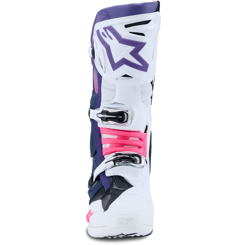 Stivali Moto Cross Enduro Alpinestars TECH 10 Bianco Viola Navy Blu Rosa Fluo