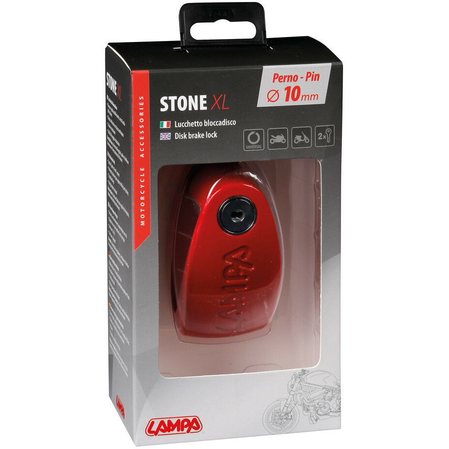 STONE XL 90591 Lampa Disc Lock Vorhängeschloss mit Stift Ø 10 Rot