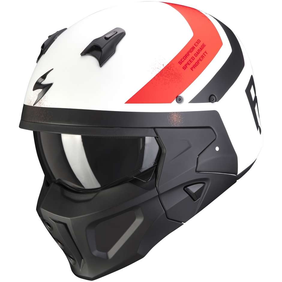 Street Fight Motorcycle Helmet In Scorpion Fiber COVERT-X T-RUST White Red Matt