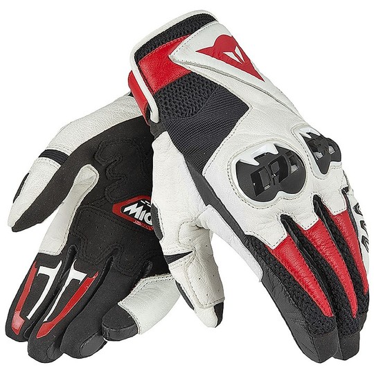 Summer Motorcycle Gloves In Dainese Leather MIG C2 Black White Red