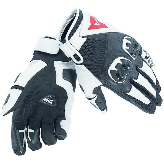 Summer Motorcycle Gloves In Dainese Leather MIG C2 Black White
