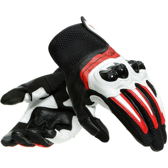 Summer Motorcycle Gloves in Dainese MIG 3 Black White Lava Red Leather