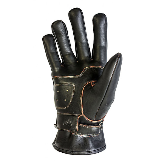 Summer Motorcycle Gloves in Full Grain Leather Helstons Model Basik Brown Black