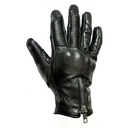 Summer Motorcycle Gloves in Full Grain Leather Helstons Model Tank Black
