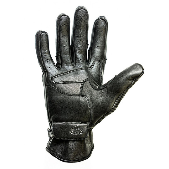 Summer Motorcycle Gloves in Full Grain Leather Helstons Model Tank Black