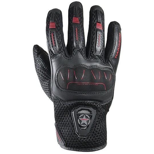 Summer Motorcycle Gloves in Harisson LEADER EVO Certified Fabric Black Red