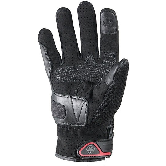 Summer Motorcycle Gloves in Harisson LEADER EVO Certified Fabric Black Red