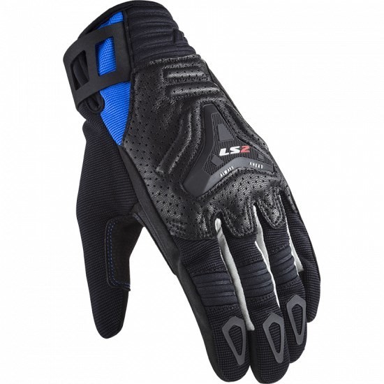 Summer Motorcycle Gloves in leather and fabric Ls2 All Terrain Black Blue