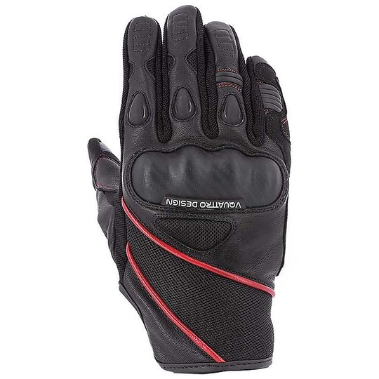 Summer Motorcycle Gloves in Leather and Fabric Vquattro NAVARRA 19 Black Red