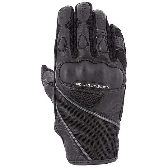 Summer Motorcycle Gloves in Leather and Fabric Vquattro NAVARRA 19 Black