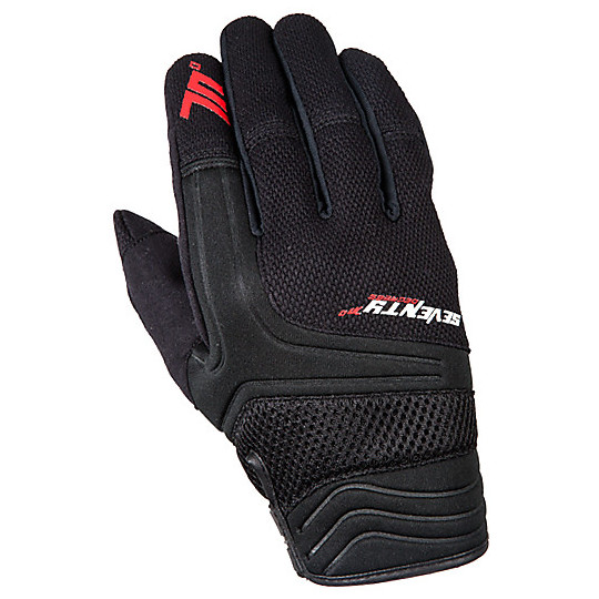 Summer Motorcycle Gloves in Seventy C18 Fabric Black Red Homologated