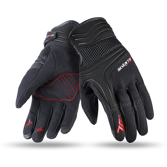 Summer Motorcycle Gloves in Seventy C18 Fabric Black Red Homologated