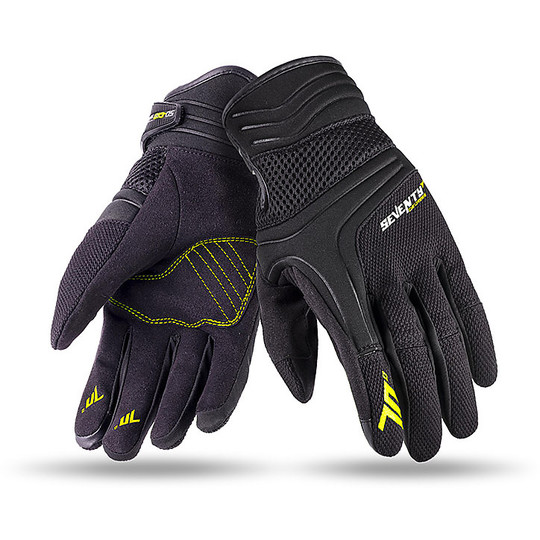 Summer Motorcycle Gloves in Seventy C18 Fabric Black Yellow Homologated