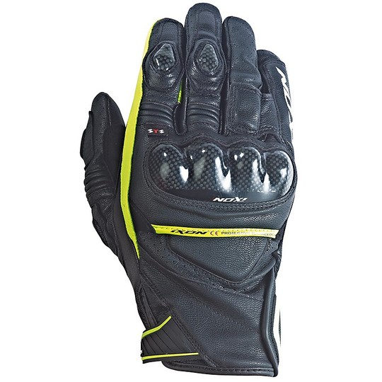 Summer Motorcycle Gloves Ixon RS Pistol HP Leather Black Yellow Vivo