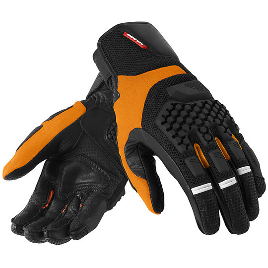 Summer Motorcycle Gloves Rev'it Sand Pro Leather and Fabric Black Orange