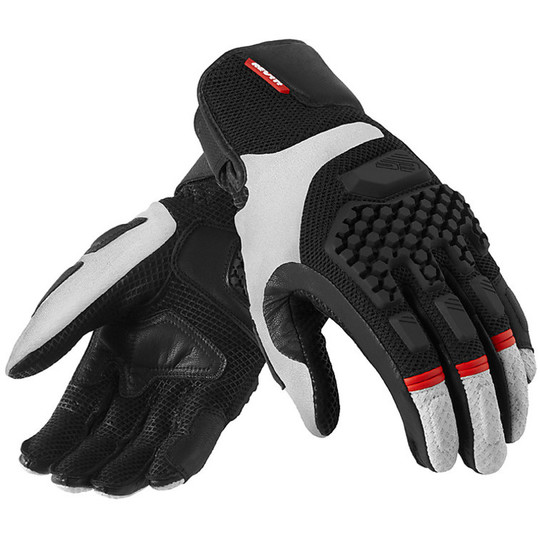 Summer Motorcycle Gloves Rev'it Sand Pro Leather and Fabric Silver Black